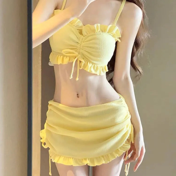 Women's milk silk split bikini swimsuit in solid colours for swimming