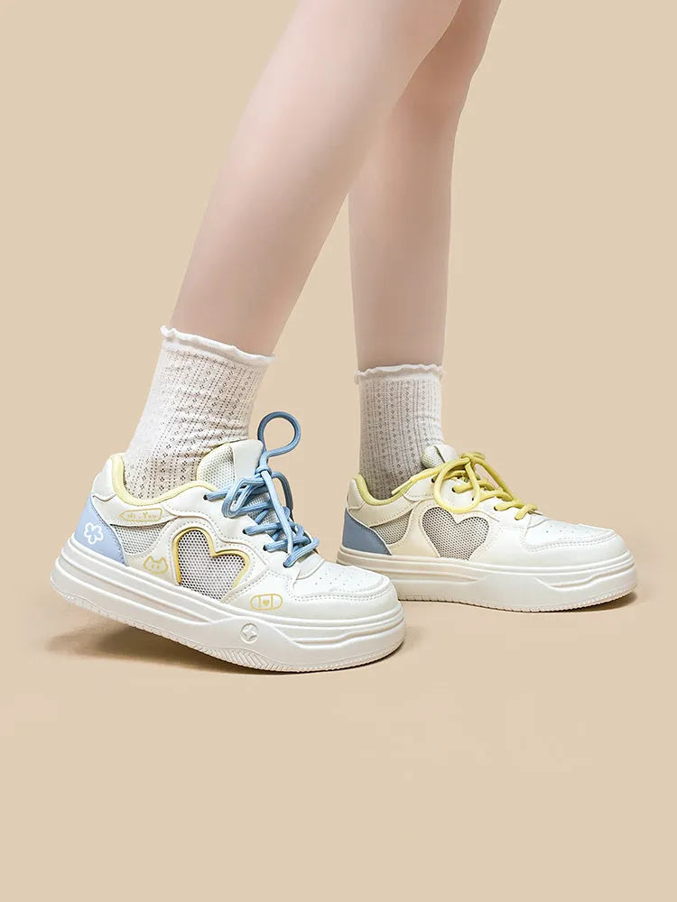 Meow Rabbit Sea Salt Cheese coloured mesh sneakers with lace-up closure and rubber sole