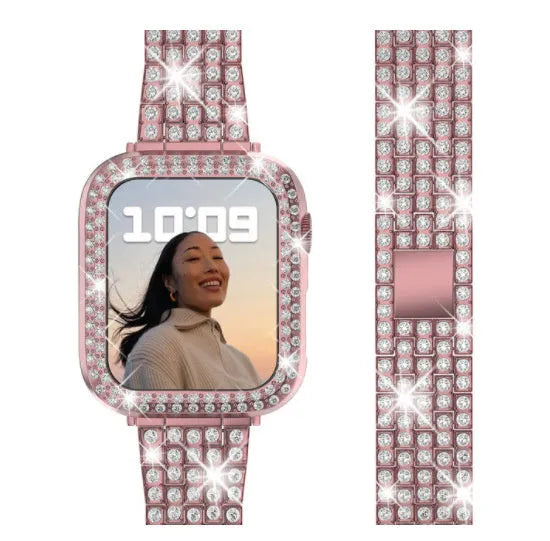 Apple Watch protective case with Double Diamond Glass peep-proof screen in rose gold colour.