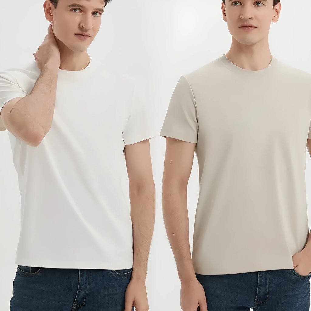 Men's antibacterial quick-drying short sleeve t-shirt in solid colour with straight cut design
