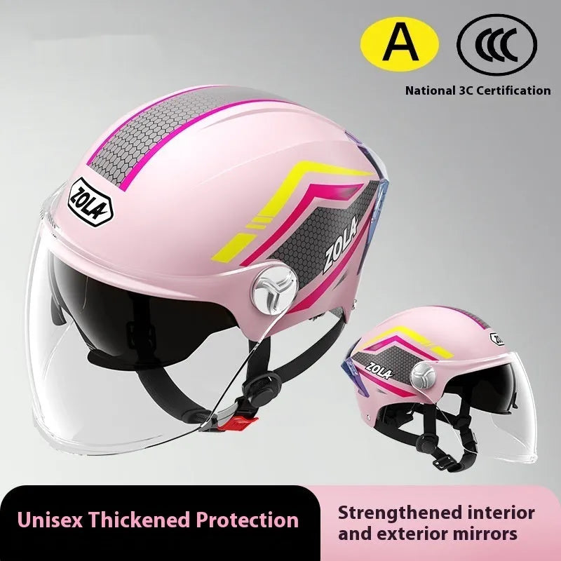 Children's motorcycle half helmet with double mirror visor in light brown colour variant