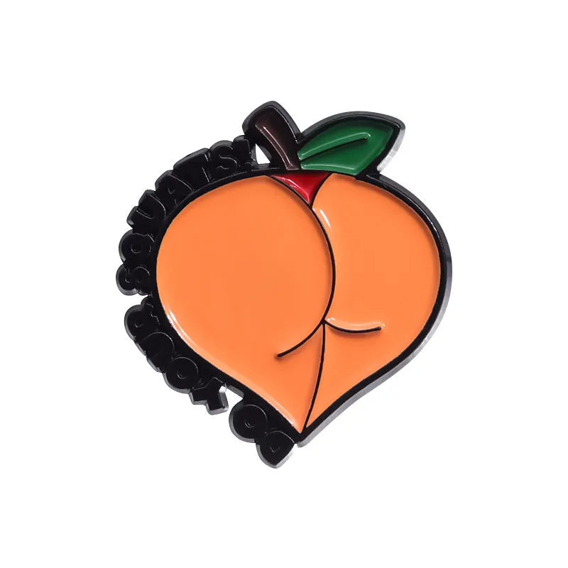 Colourful cartoon fruit design on a metal brooch pin with zinc alloy construction