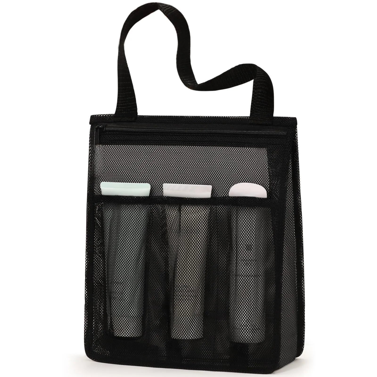 Black or pink polyester swimming gym bag showing dry wet separation compartments and mesh pocket construction
