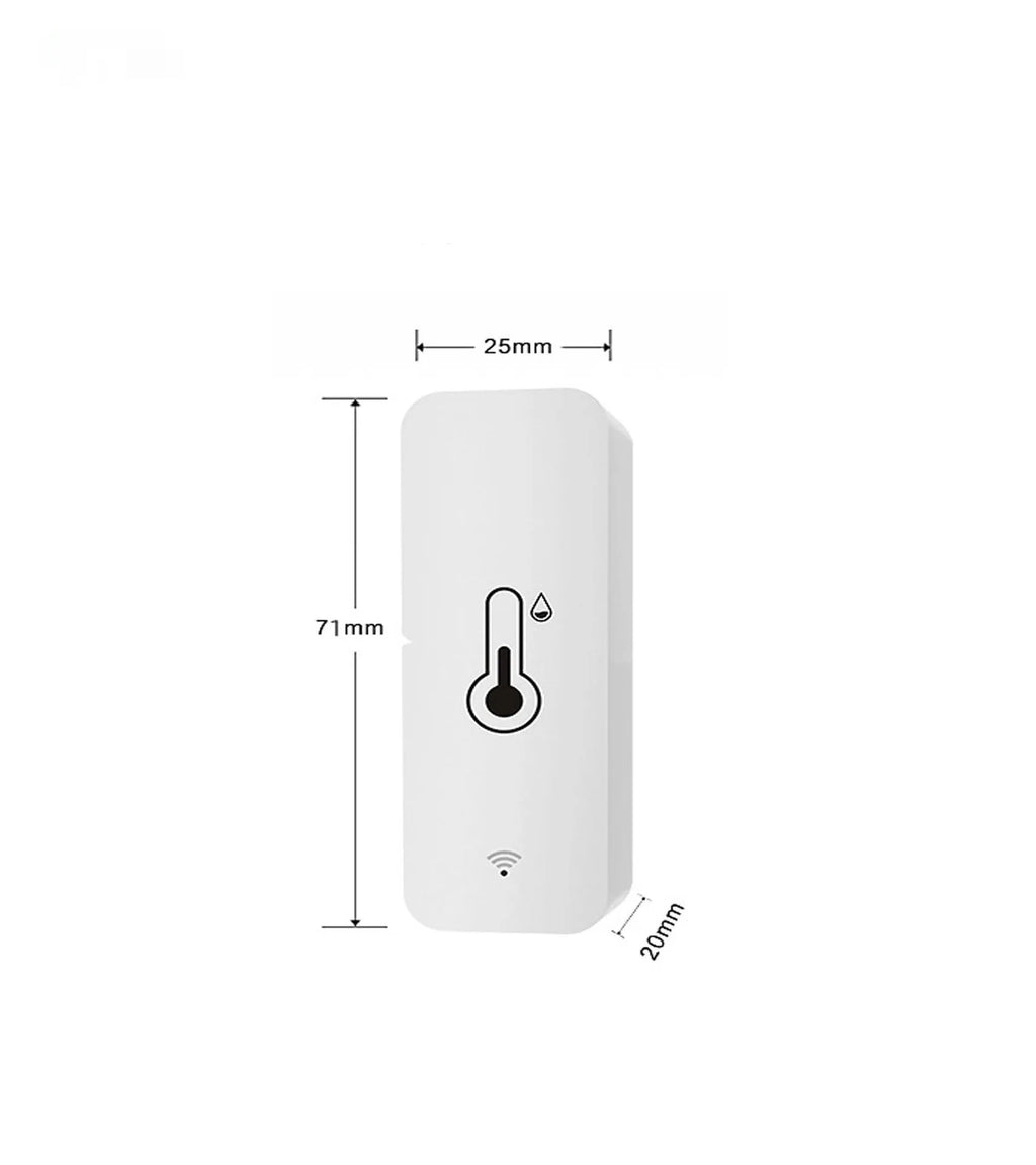 White WiFi and Zigbee smart temperature and humidity sensor on a table