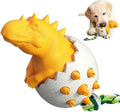 Durable rubber dog chew toy with rope attachment and dinosaur design for aggressive chewers