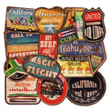 Set of 36 retro-themed beach and surfing stickers with matte finish, sizes ranging from 6 to 10 centimetres.