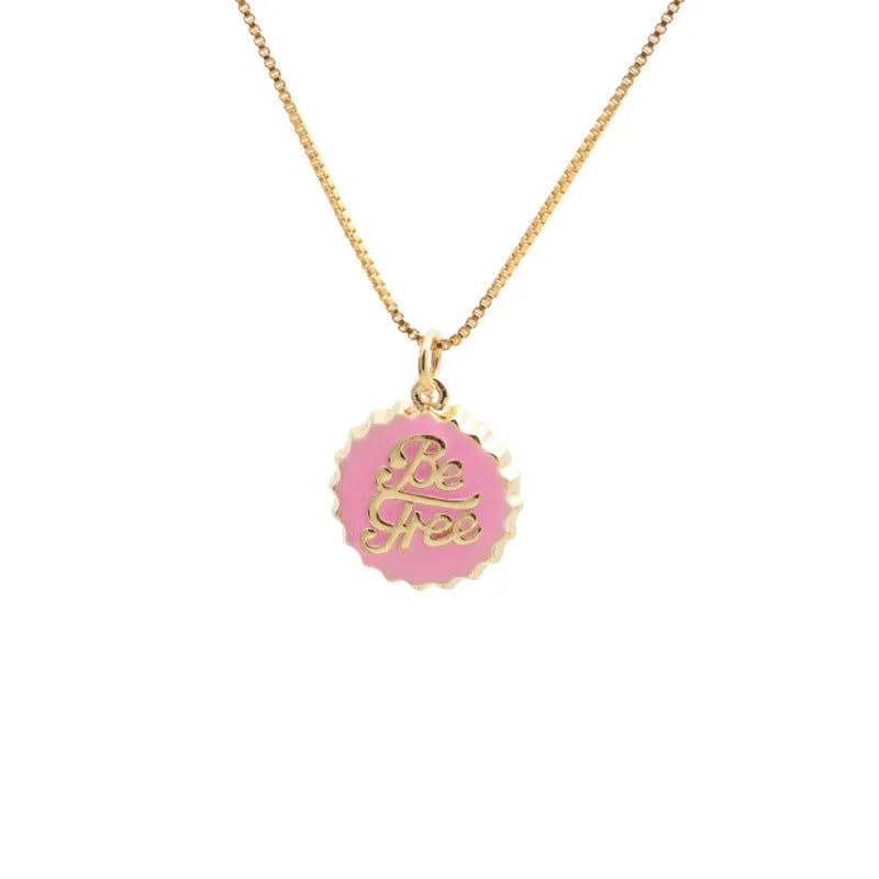 Copper bottle cap pendant necklace with 18K gold electroplating on a 40cm box chain.