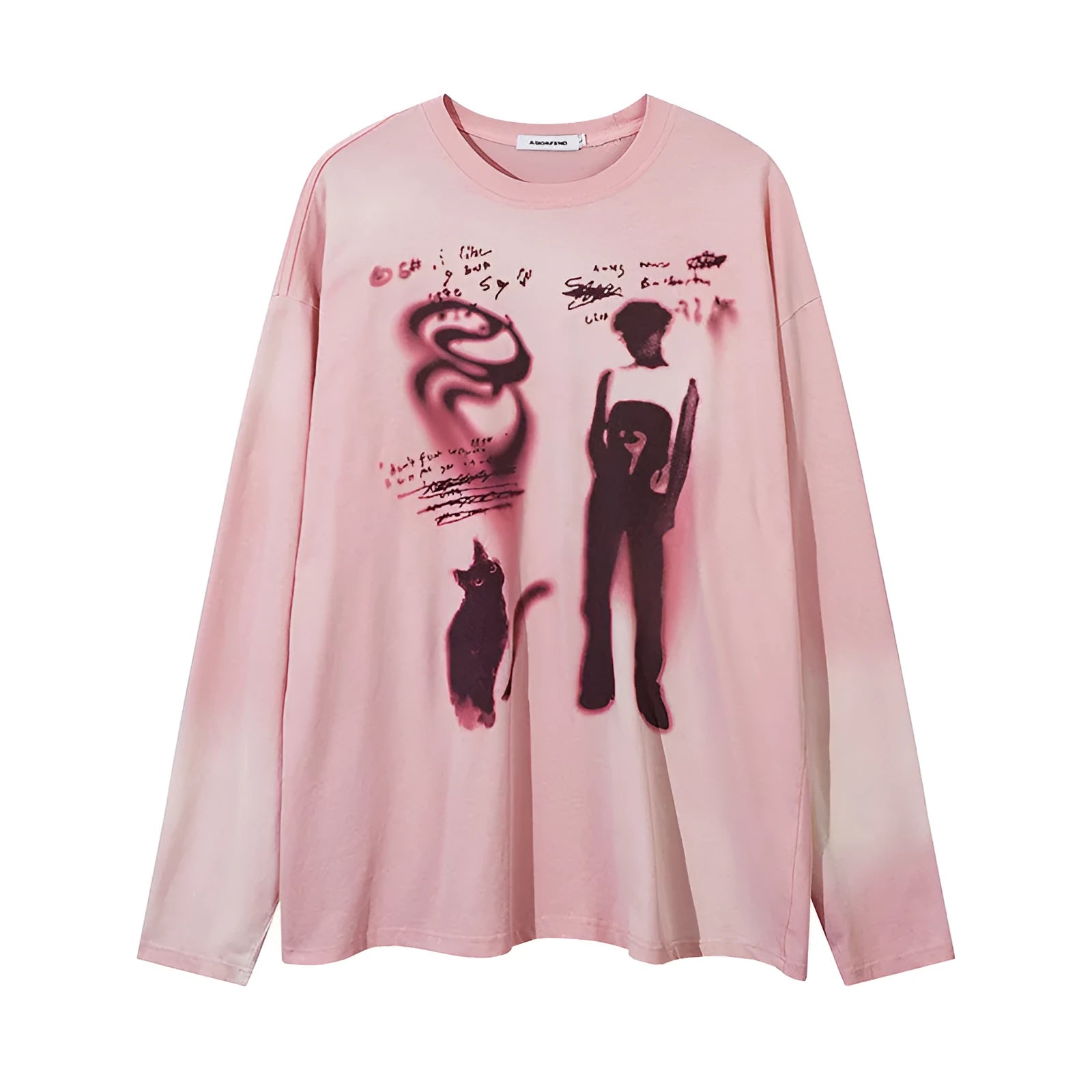 Women's loose fit cotton top with letter pattern and drop shoulder sleeves in dark grey
