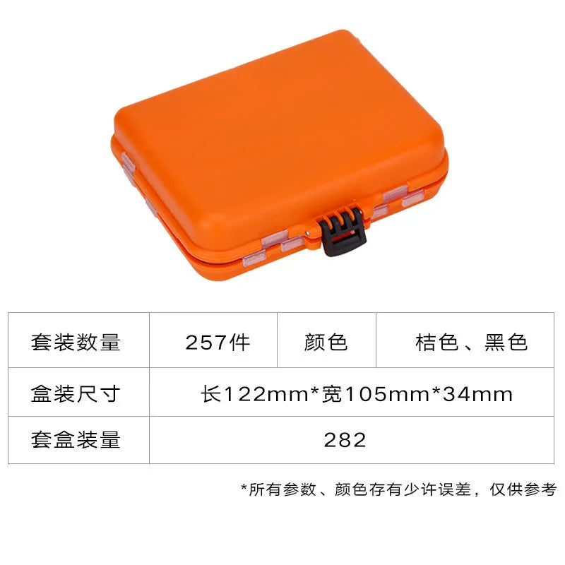 Weihe 257-piece fishing lure accessory set in orange box with organised compartments for Texas rig, sea and rock fishing