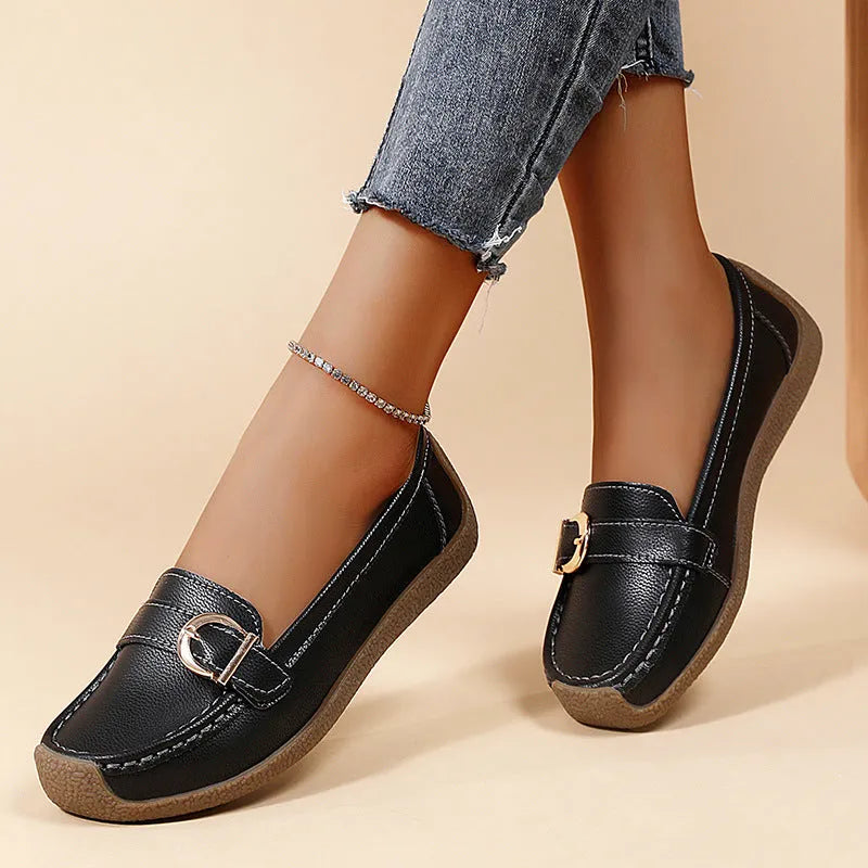 Women's casual loafers with round toe, artificial PU upper, and beef tendon sole in multiple colours