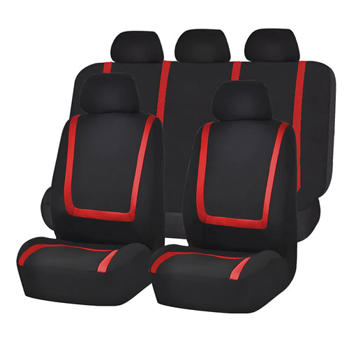 Fully enclosed universal car seat cover set in fabric material, showing headrest and seat panels.