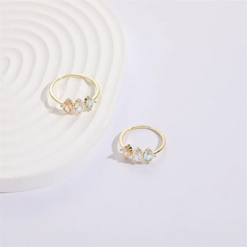 Geometric triangle birthstone horse eye zircon ring with gold electroplated finish