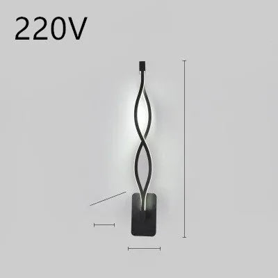 Minimalist Nordic-style LED wall lamp mounted on a wall, shown in a black finish with a soft glow.