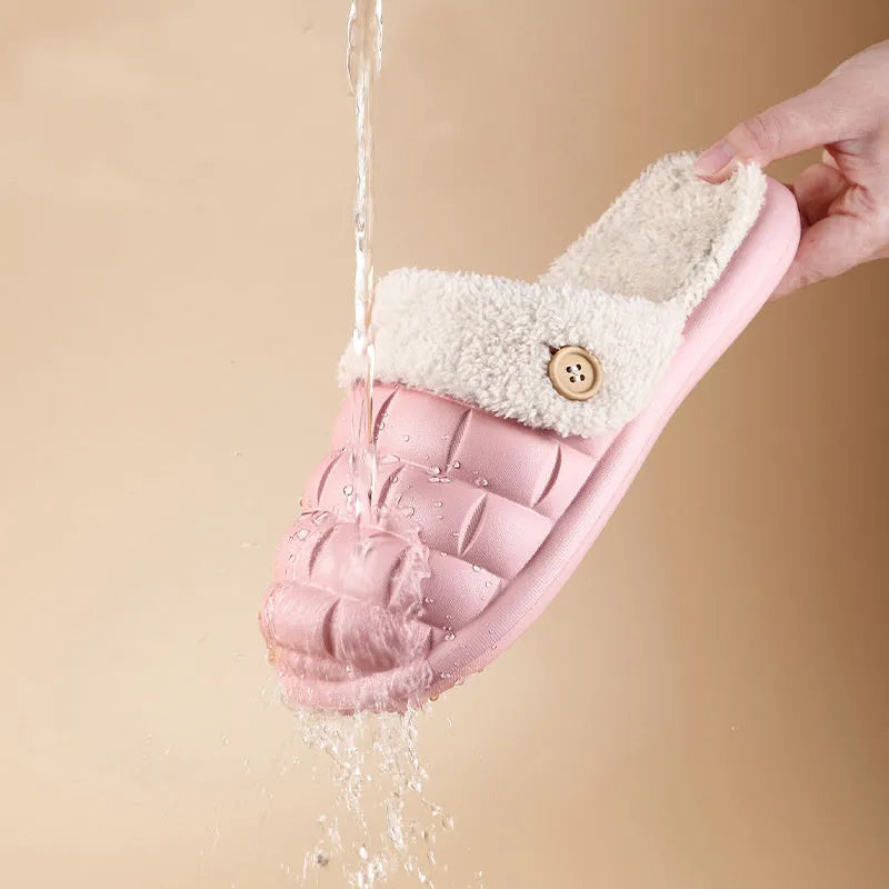 Women's detachable plaid winter slippers with plush lining and non-slip EVA soles in various colours
