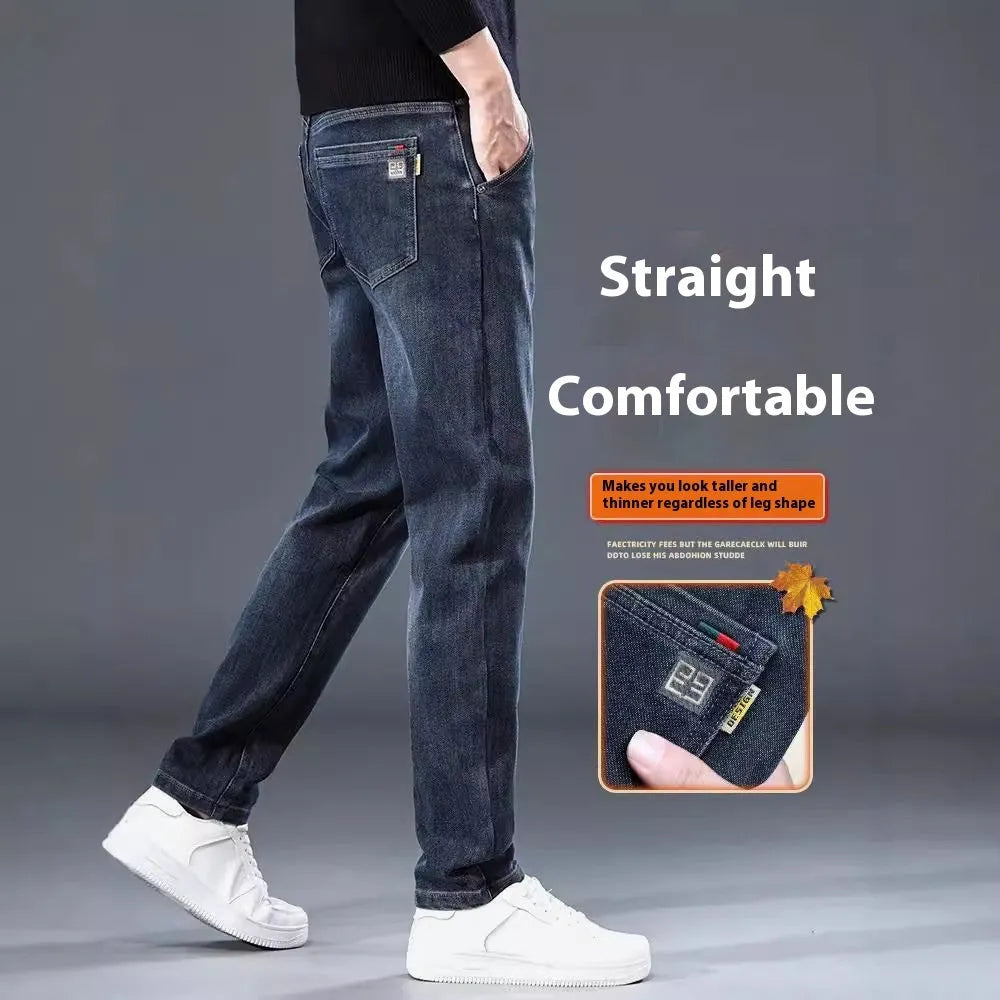 Slim straight casual trousers in polyester with micro elasticity and zipper fly