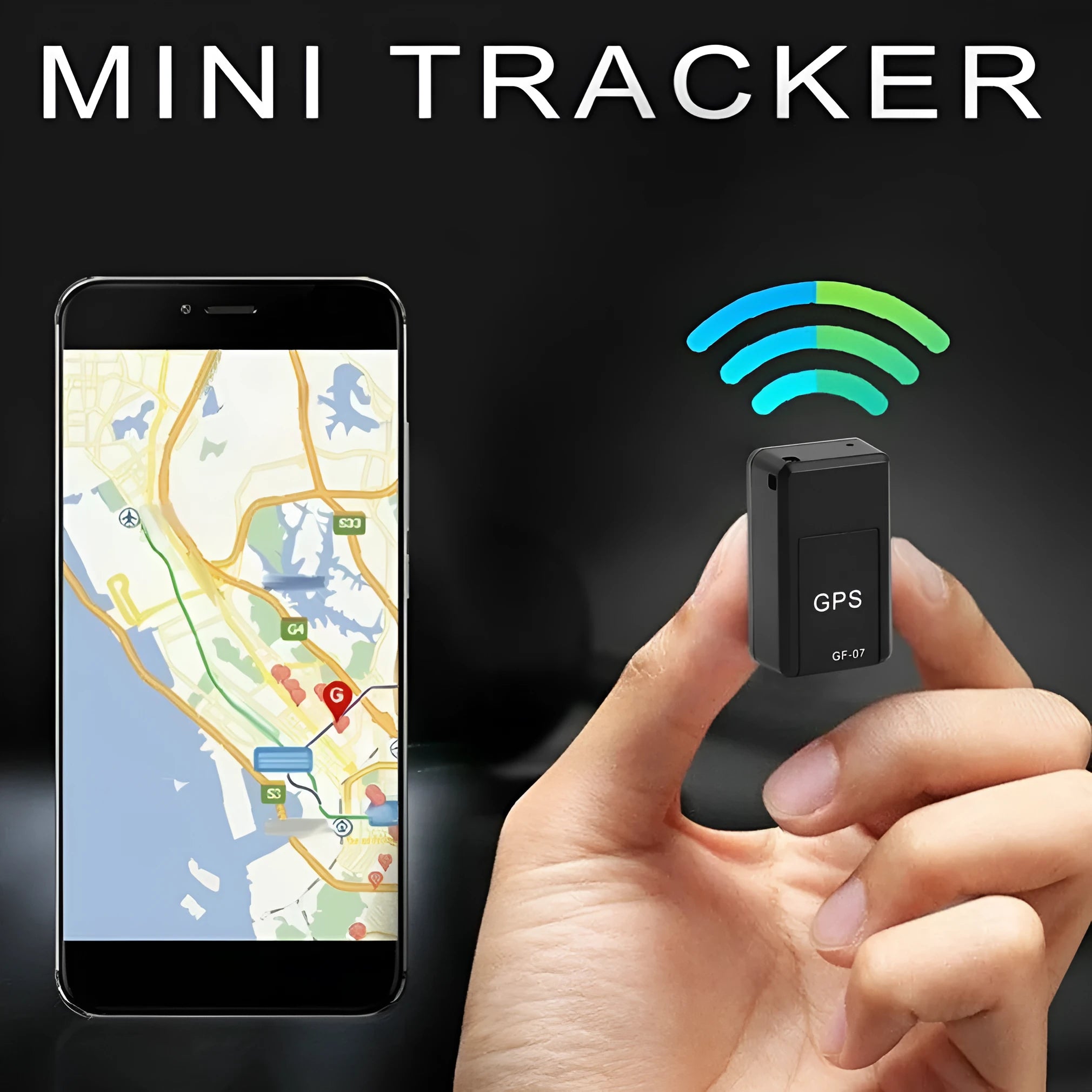 Small black plastic magnetic GPS car tracker device on a metal surface.