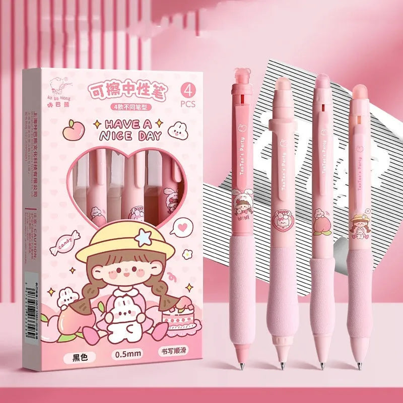 Cartoon animal erasable gel pen with 0.5mm tip in black and crystal blue ink colours