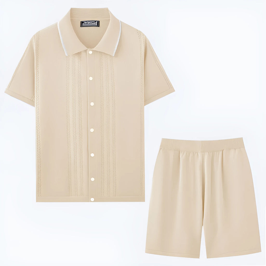Business casual sweater two-piece set with short sleeves and shorts in Tencel viscose knit fabric