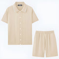 Business casual sweater two-piece set with short sleeves and shorts in Tencel viscose knit fabric
