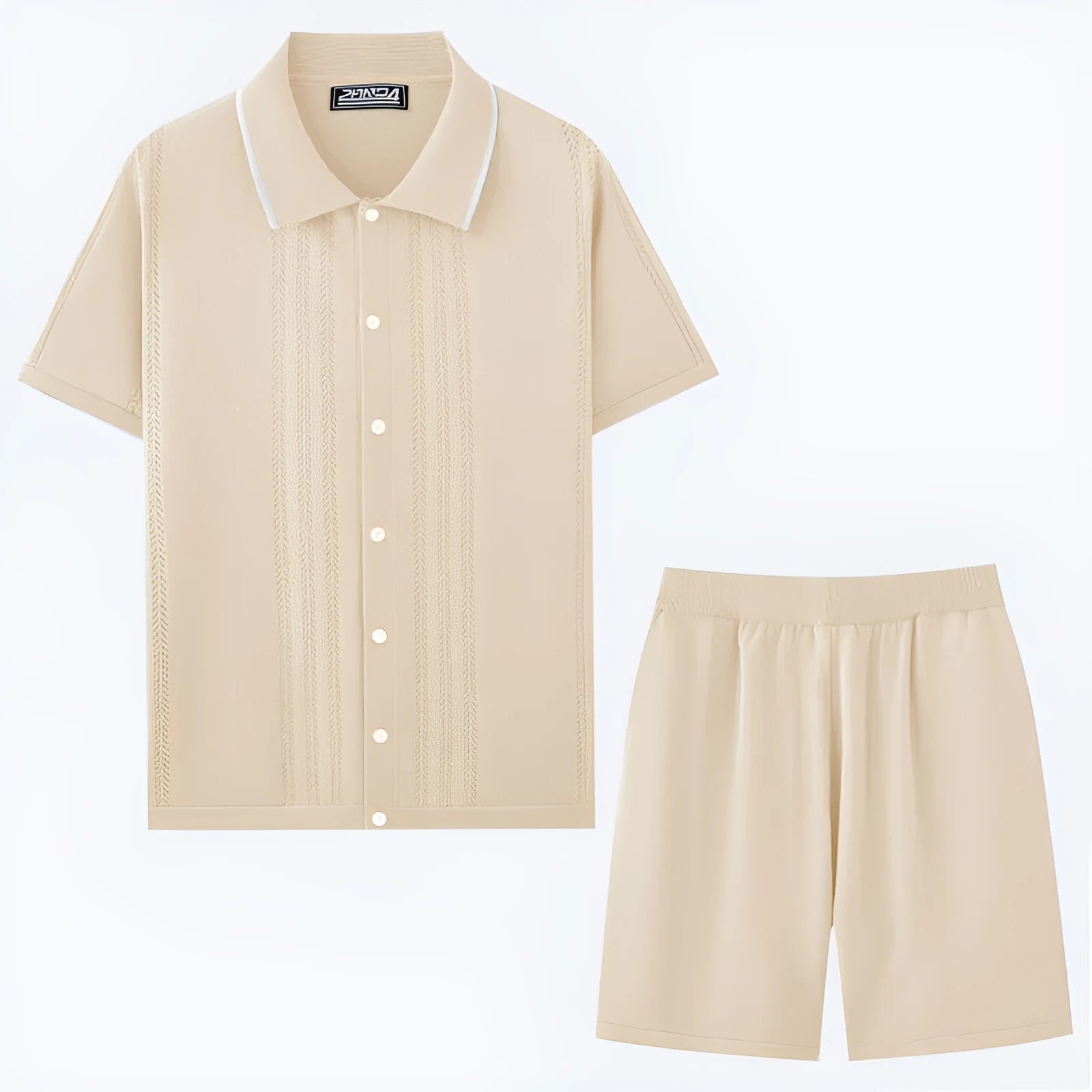 Business casual sweater two-piece set with short sleeves and shorts in Tencel viscose knit fabric