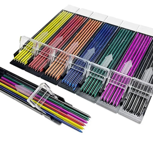 Box of 12 coloured mechanical pencil lead refills in rainbow colours