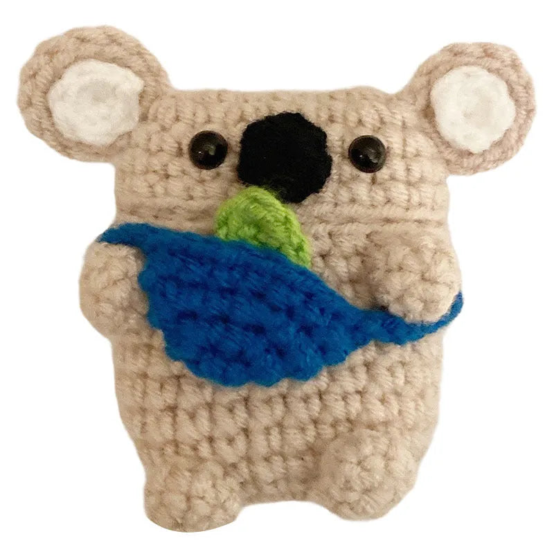 Handmade knitted AirPods protective case with koala bear backpack design for wireless earbuds