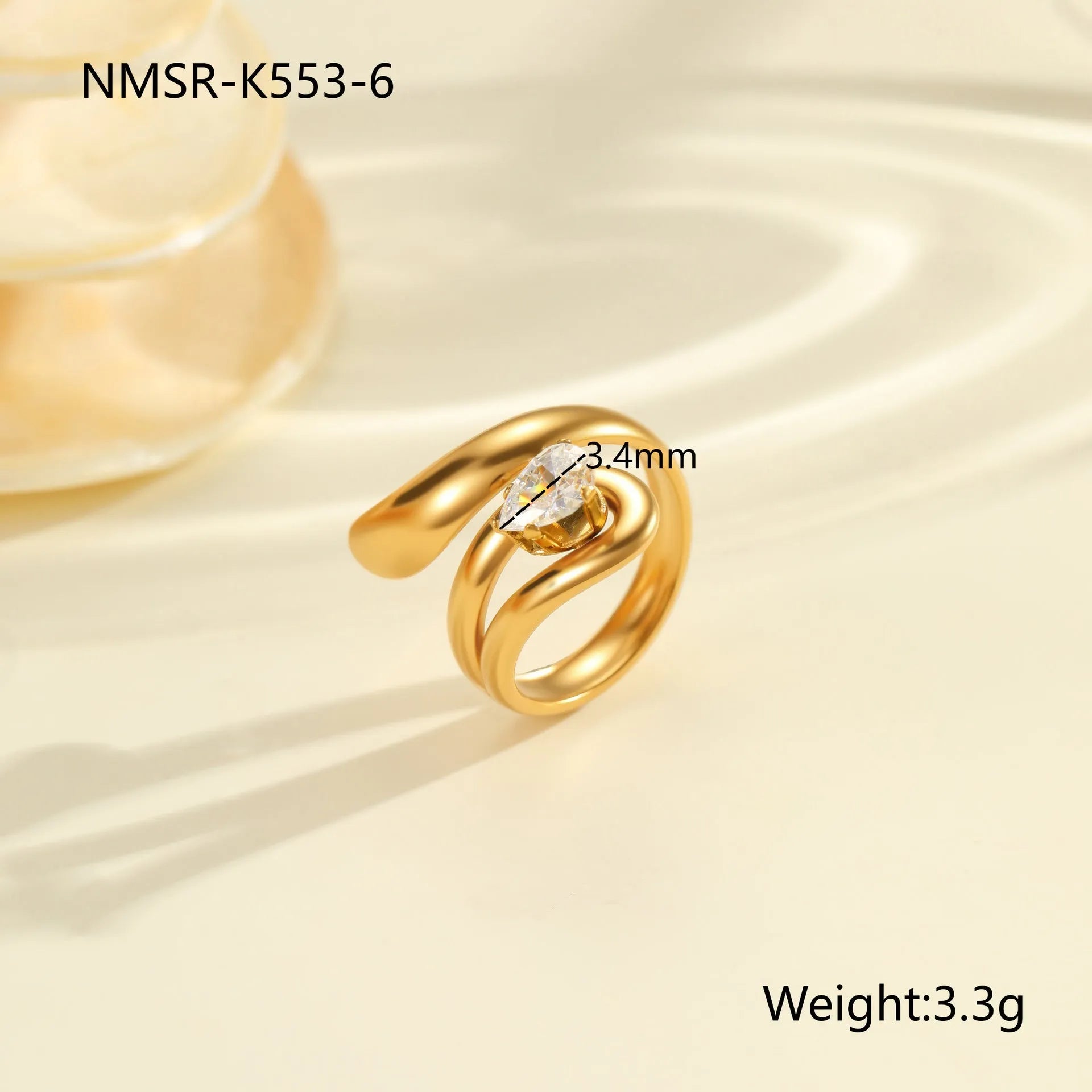 Women's stainless steel geometric zircon ring with open mouth free-size design