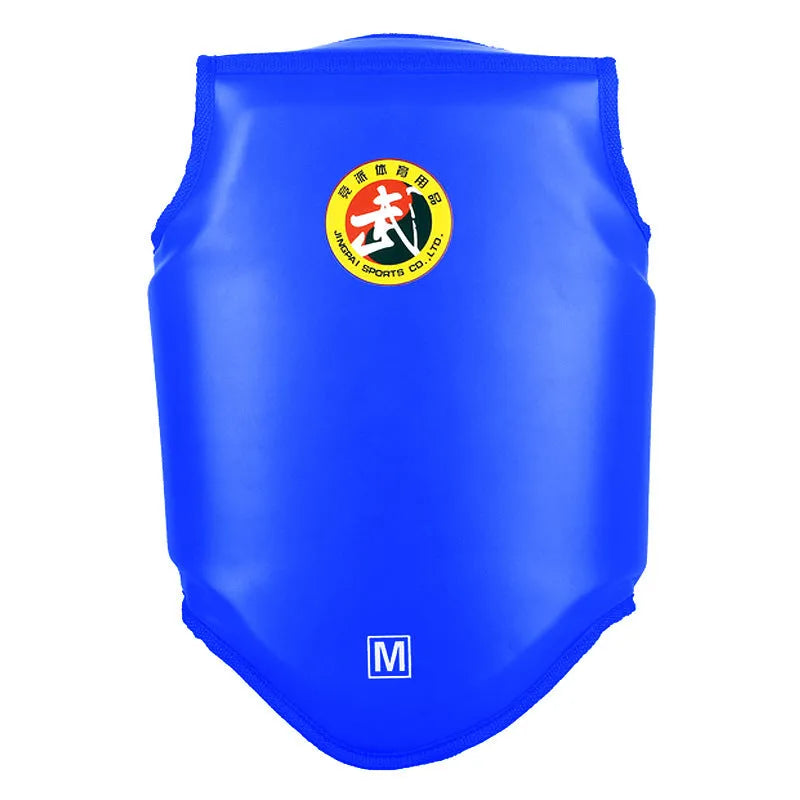 Red boxing helmet with integrated chest protector training gear shown from front