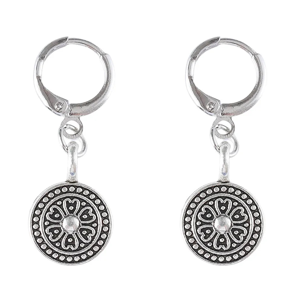 Bohemian retro geometric earrings with distressed electroplating and ethnic round prints