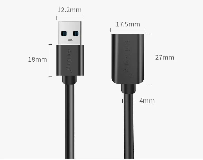USB 3.0 and 2.0 male to female extension cable with black PVC insulation in various length options