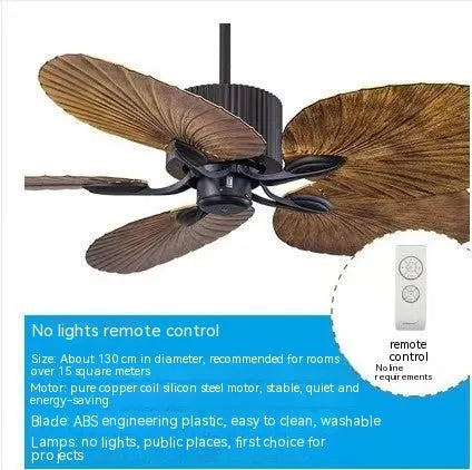 52-inch retro ceiling fan light with rubber leaf blades and integrated lights
