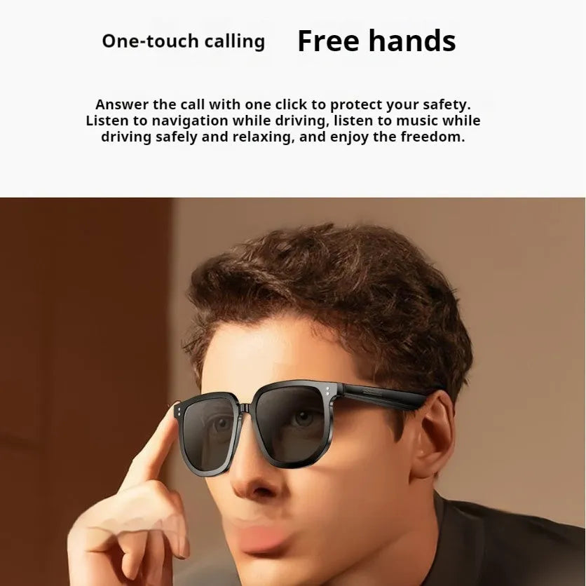 Black AI smart glasses with Bluetooth audio call functionality and UV protection sunglasses