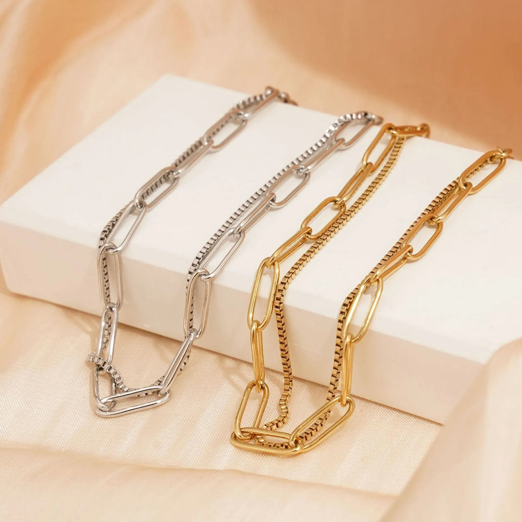 Double layer titanium steel women's bracelet with geometric design in gold electroplated finish