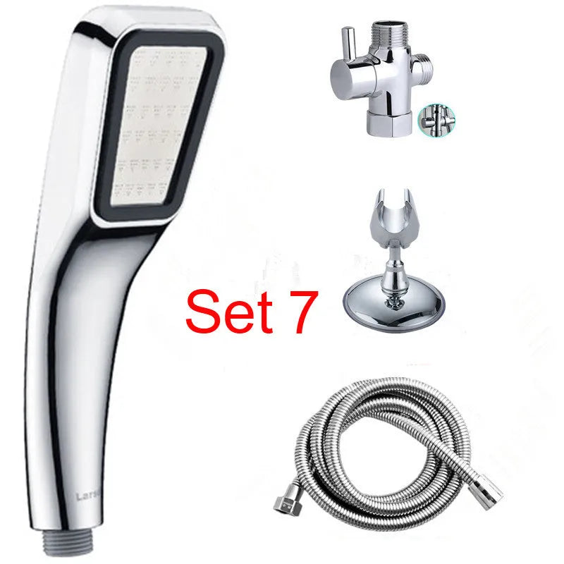 Orange hand-held pressurised shower with high-pressure rain function