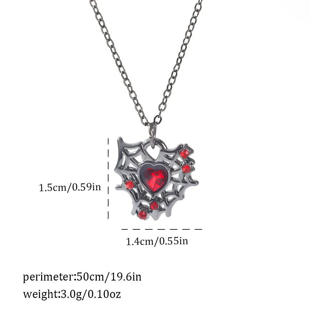Dark style Halloween necklace for women with a choice of alloy bat, spider, or cross pendants on a chain.