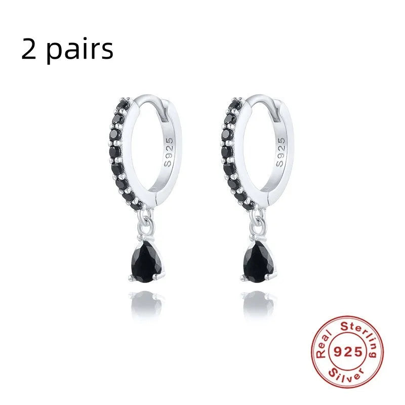 S925 sterling silver geometric water drop earrings with electroplated gold or silver finishes and gemstone options