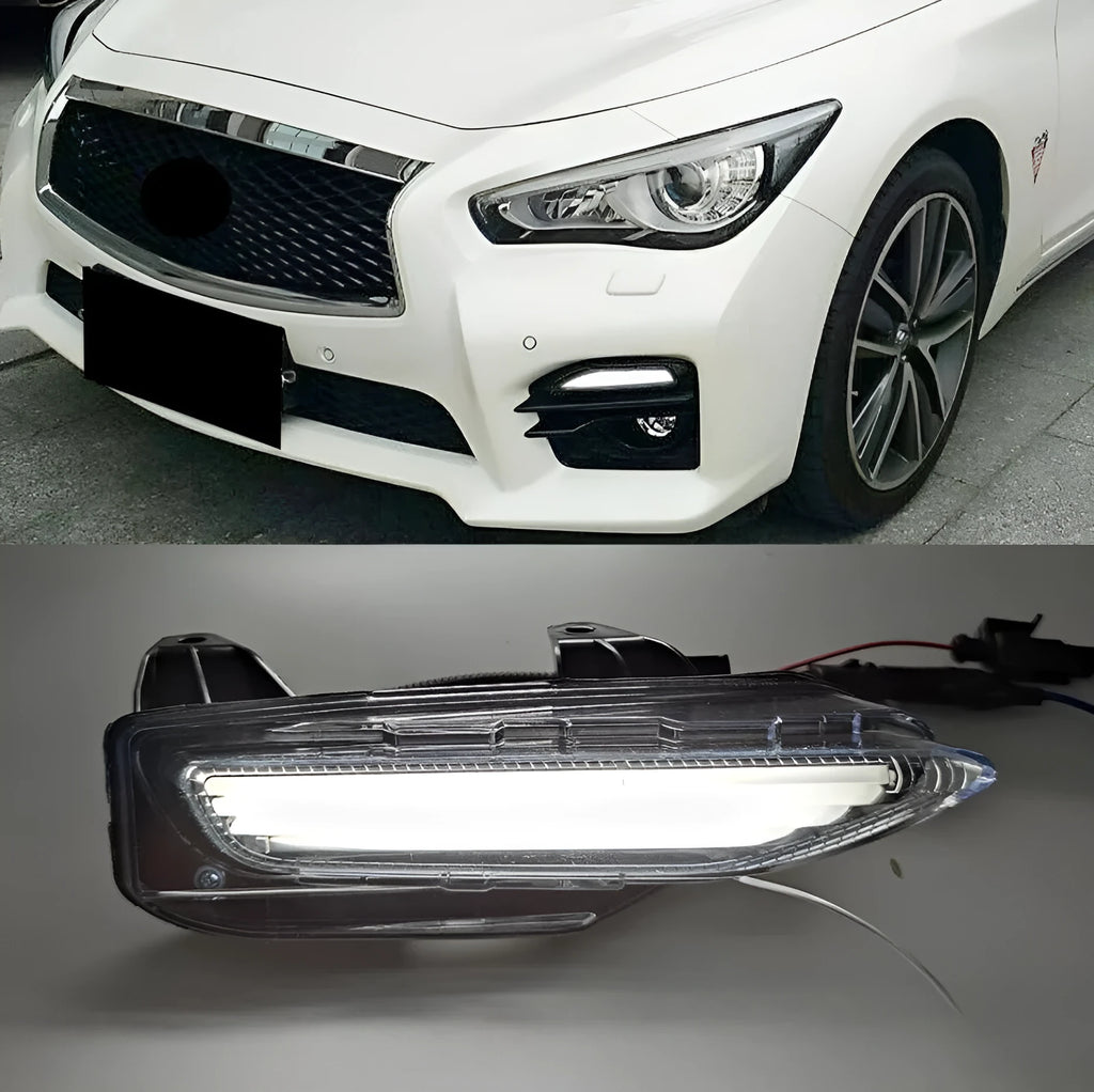 Infiniti Q50 Q70 front bumper LED daytime running and turn signal lamp unit with streamer lights