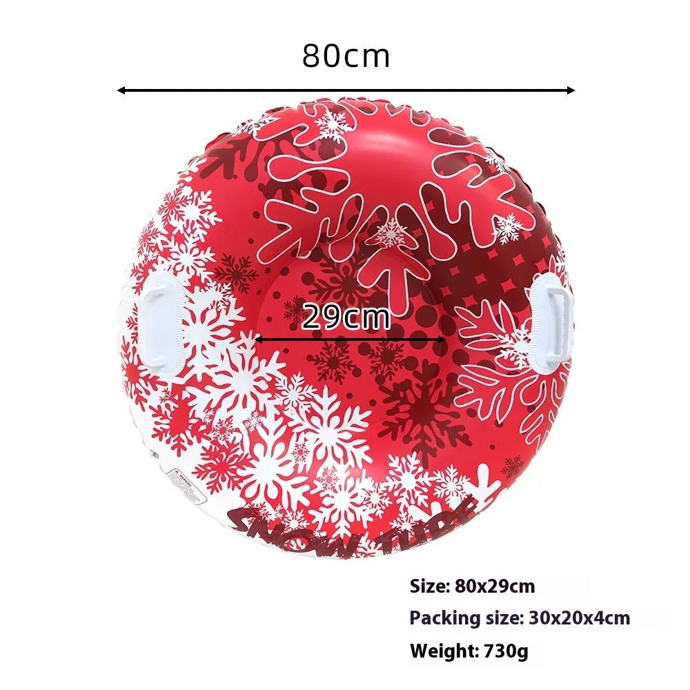 PVC winter ski ring toy in three colour options: snow mountain, ice-snow blue, and flame red designs