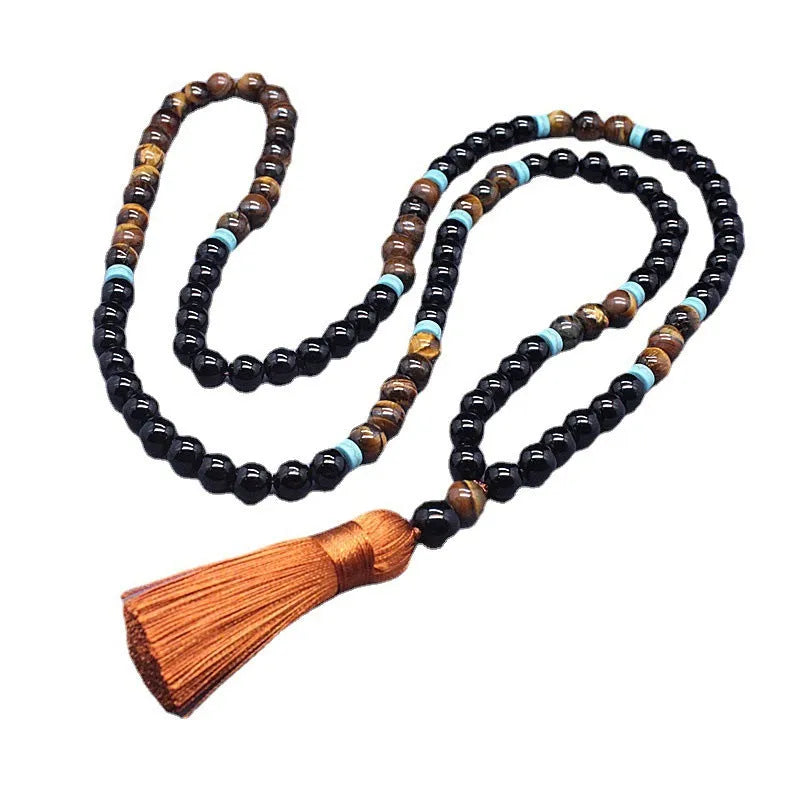 Black agate bracelet and necklace set with tiger eye stone geometric jewellery pieces