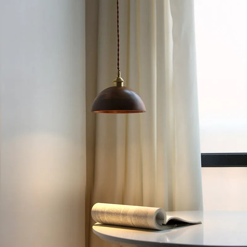 Copper and black walnut wood art single-head droplight chandelier with E27 holder
