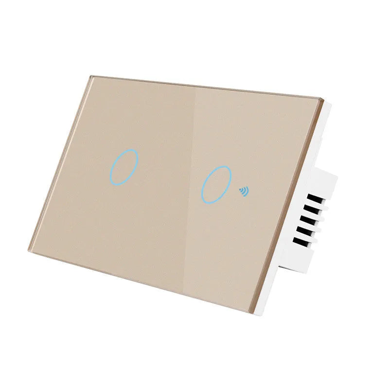 2-gang glass touch light switch with tempered glass panel and RF remote control