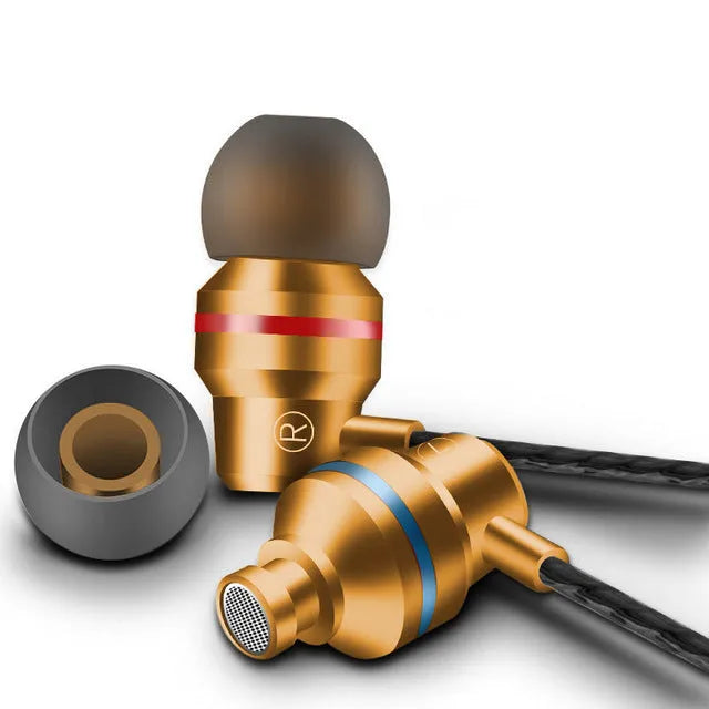 Wired in-ear headphones with 3.5mm plug in black, gold, red, rose red, and silver colour options