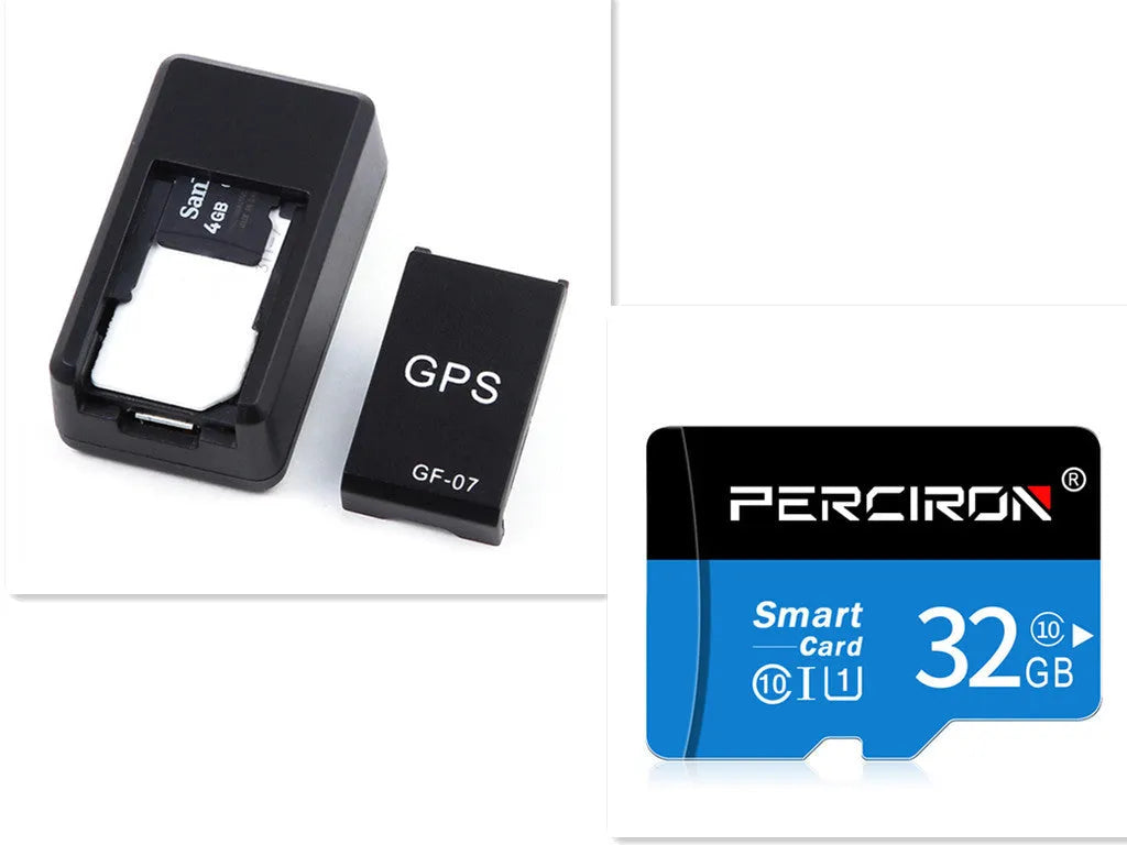 Small black plastic magnetic GPS car tracker device on a metal surface.
