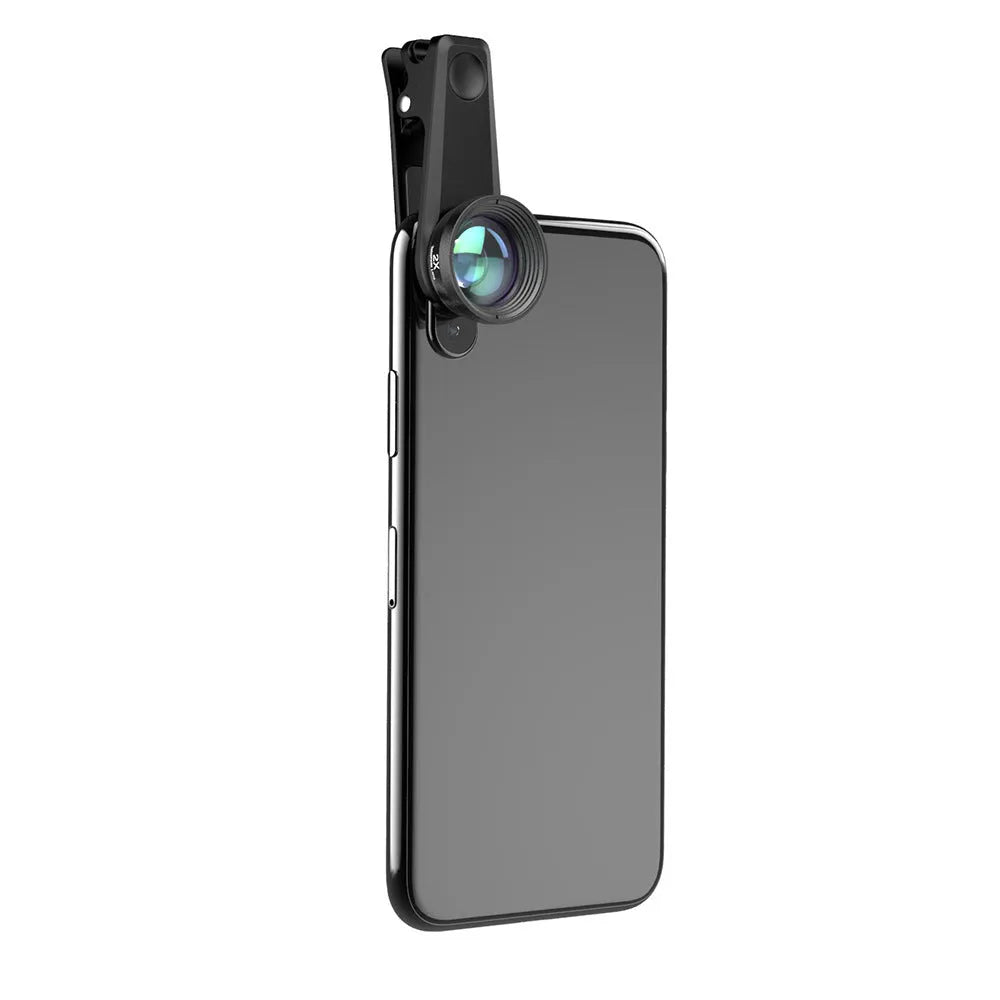 Black aluminium 6-in-1 mobile phone lens kit with universal clip attachment