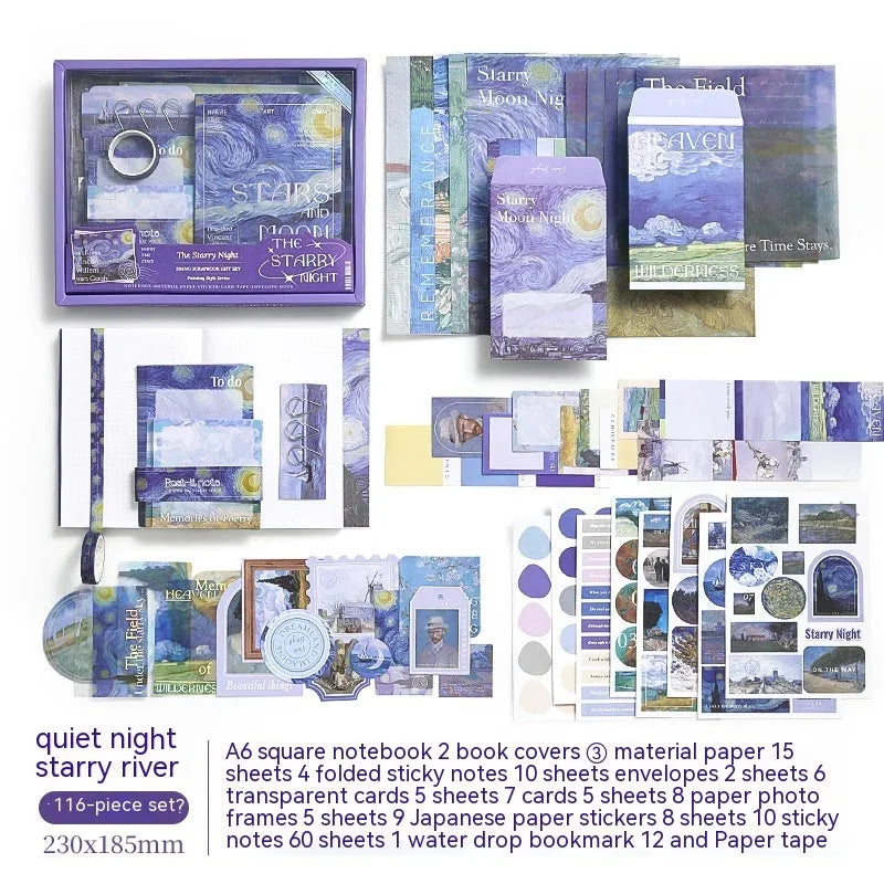 A6 grid notebook creative gift box with artistic plaid design containing 12 stationery components