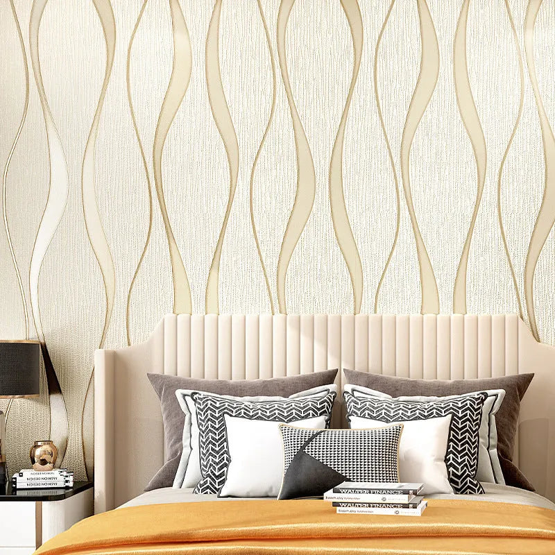 Curve stripe 3D textured wallpaper roll in deerskin velvet for video background