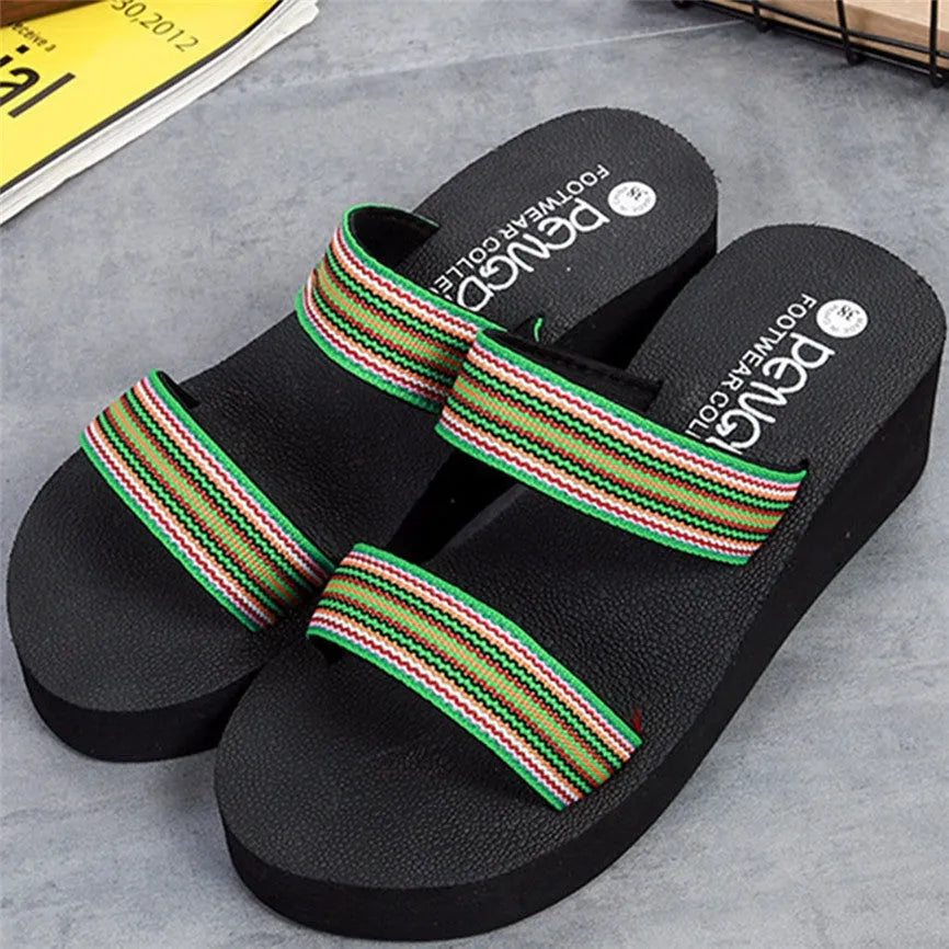 Women's bohemian summer slippers with elastic EVA upper and rubber sole in brown colour