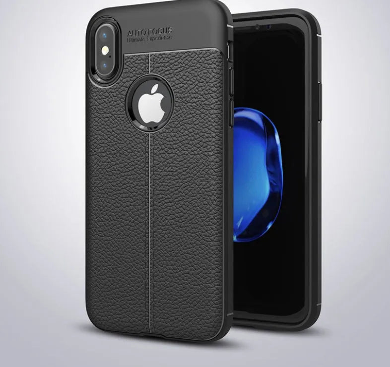 WeFor fitted phone case for OnePlus 6 in black, showing PU leather back and soft silicone sides.
