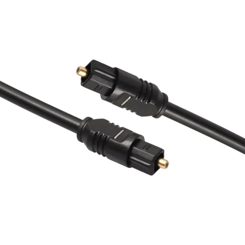 Black 2-metre fibre optic audio cable with 4mm square Toslink connectors on both ends