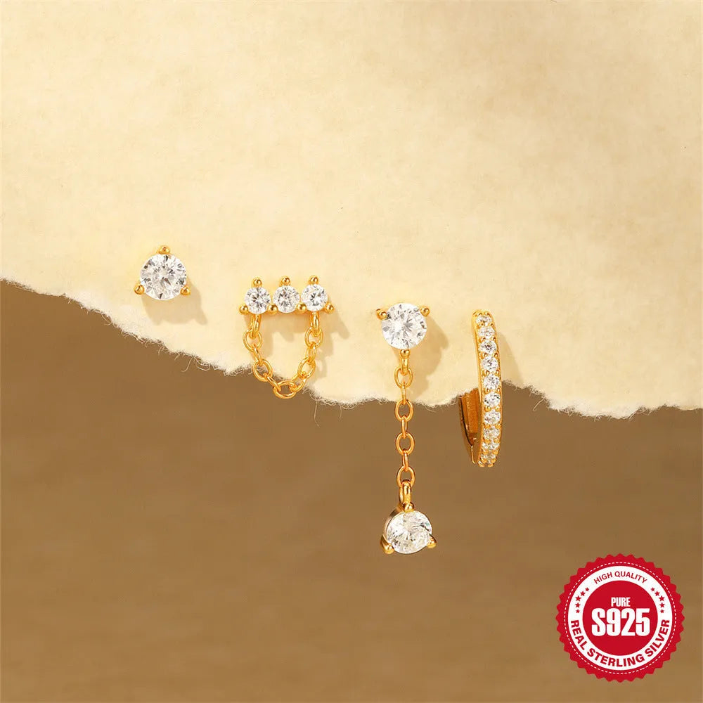 S925 sterling silver clover petal earrings with electroplated gold finish and geometric simple style for women